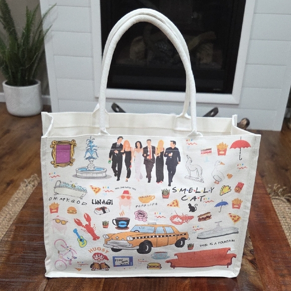 FRIENDS Handbags - Stylish Cream Tote FRIENDS Bag with Colorful Prints NWOT